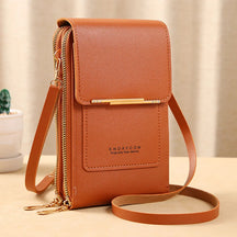 Bolsa de Couro Feminina para Celular com Touch Screen