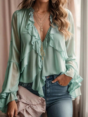 Blusa Feminina com Babados e Decote V - Germana