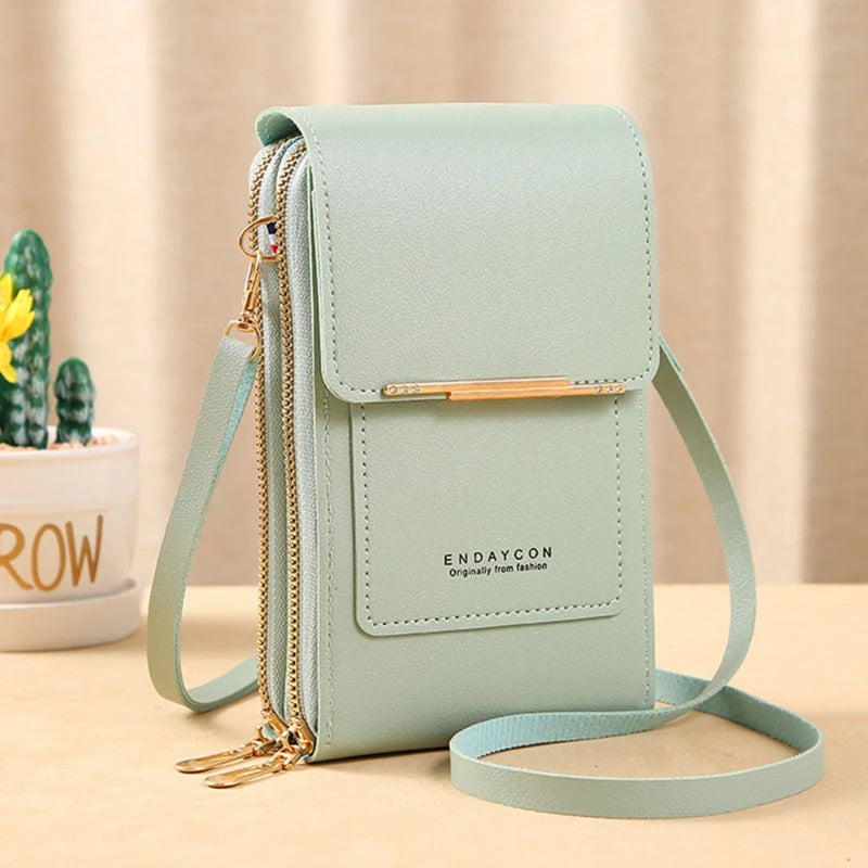 Bolsa de Couro Feminina para Celular com Touch Screen