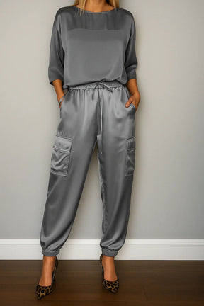 Conjunto Feminino Calça e Blusa em Seda Turquesa