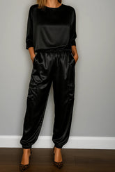 Conjunto Feminino Calça e Blusa em Seda Turquesa