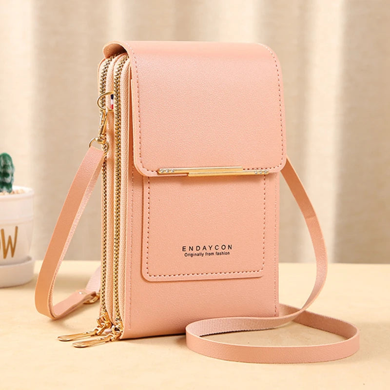 Bolsa de Couro Feminina para Celular com Touch Screen