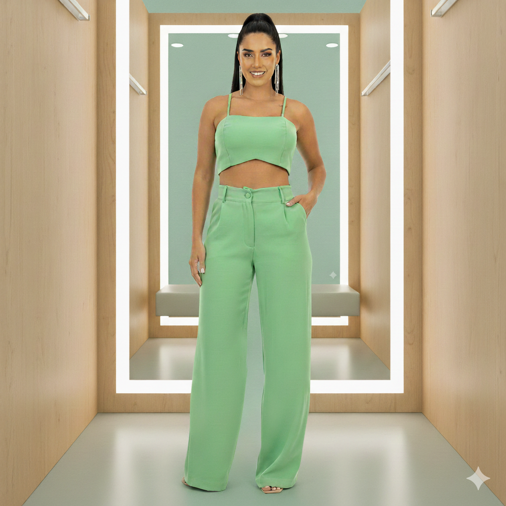 Conjunto Alfaiataria Luxe – Cropped Decote Coração & Calça de Caimento Perfeito