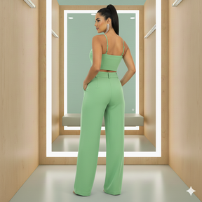 Conjunto Alfaiataria Luxe – Cropped Decote Coração & Calça de Caimento Perfeito