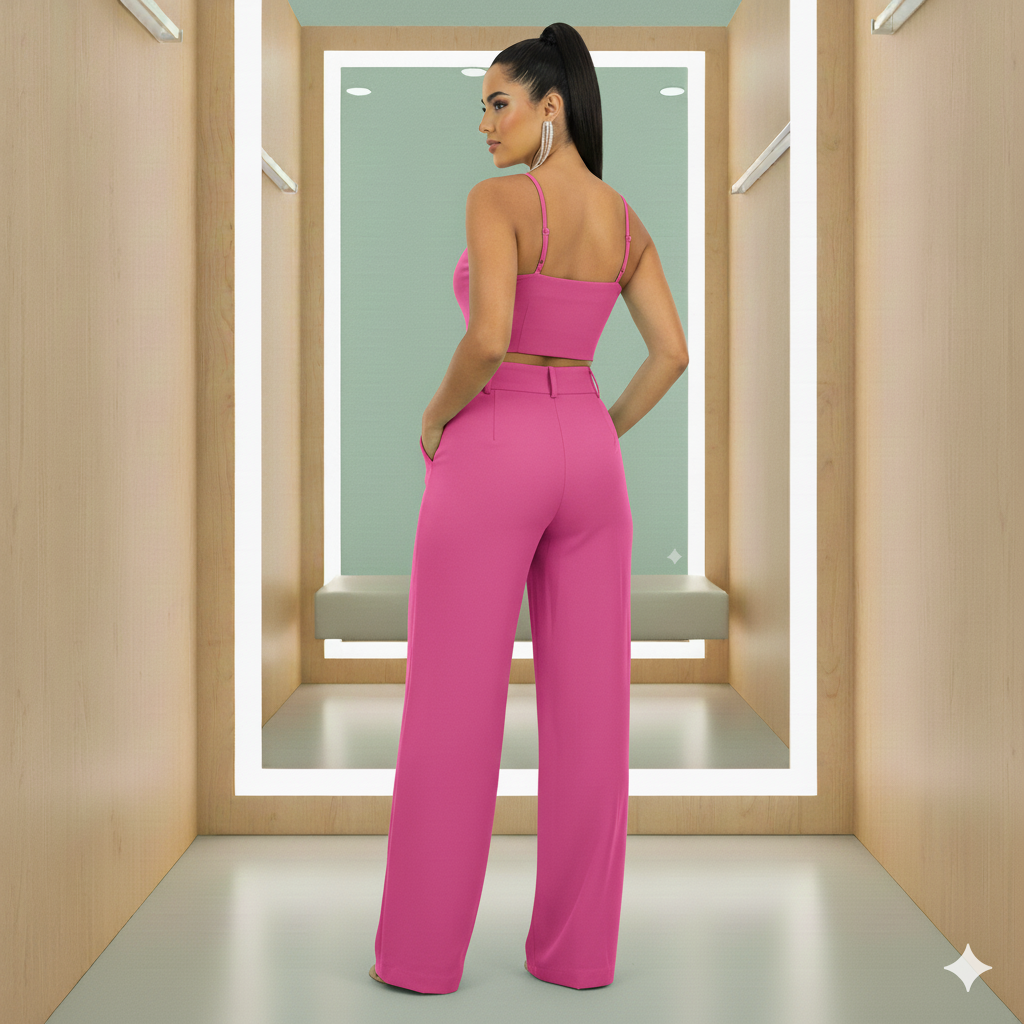 Conjunto Alfaiataria Luxe – Cropped Decote Coração & Calça de Caimento Perfeito