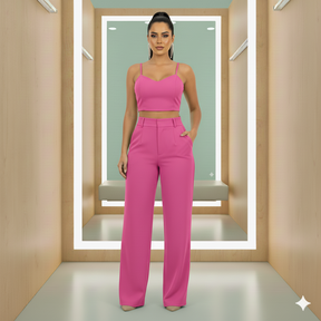 Conjunto Alfaiataria Luxe – Cropped Decote Coração & Calça de Caimento Perfeito