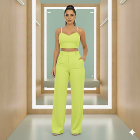 Conjunto Alfaiataria Luxe – Cropped Decote Coração & Calça de Caimento Perfeito