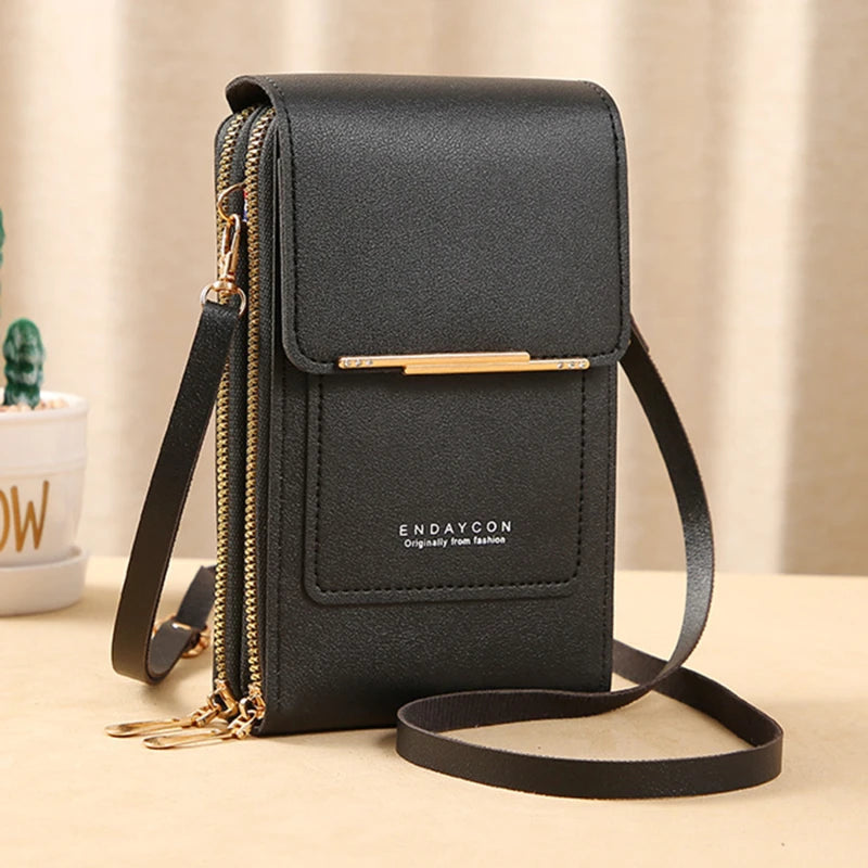 Bolsa de Couro Feminina para Celular com Touch Screen
