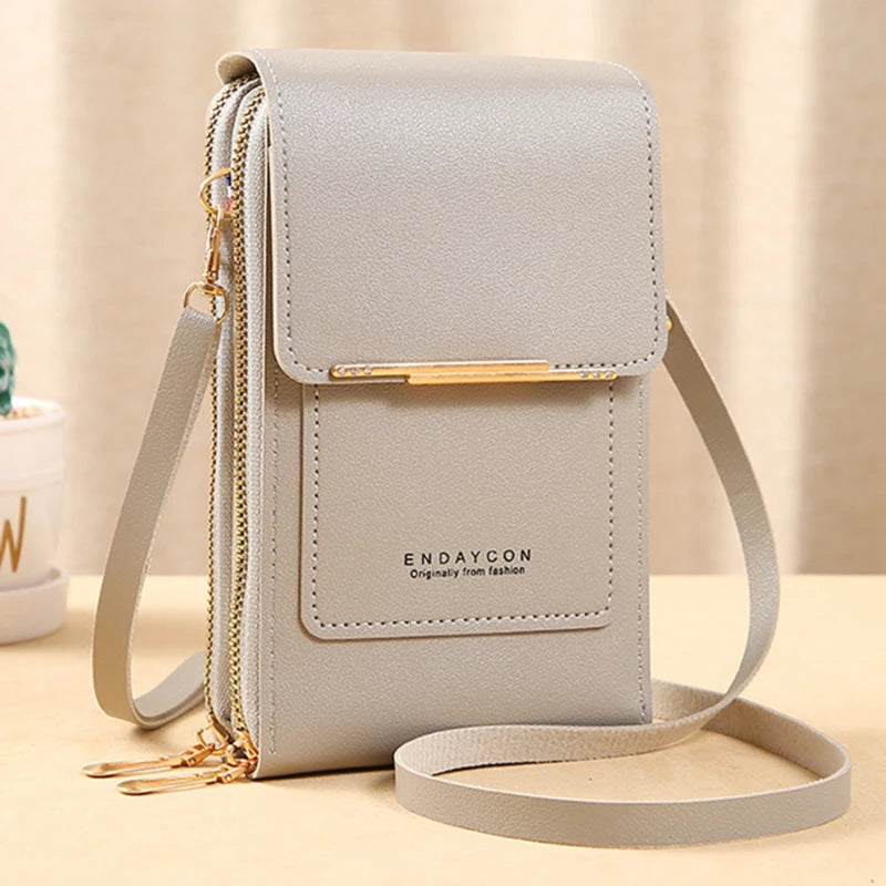 Bolsa de Couro Feminina para Celular com Touch Screen